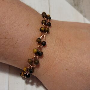 Handmade Copper Horse Shoe Link Tigers Eye Bracelet